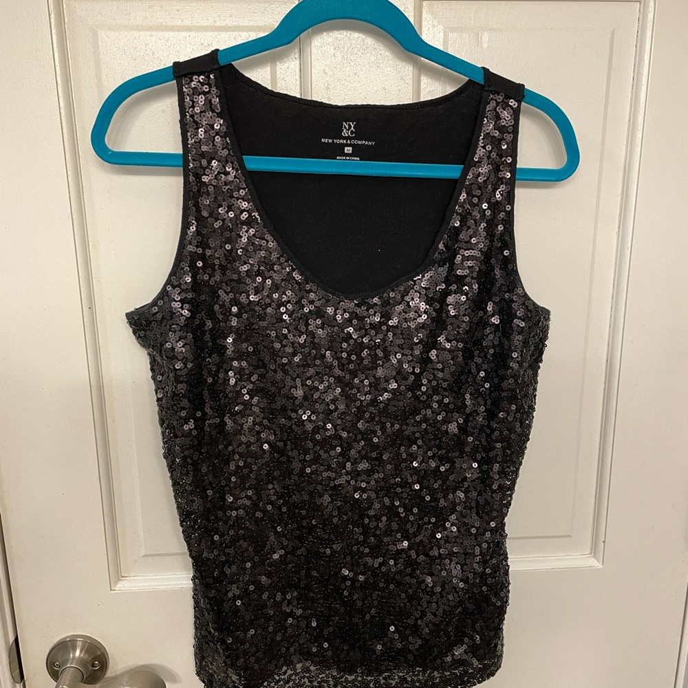 New York & Company black sequined tank top